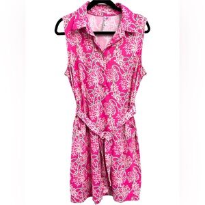 Lulu B Women’s Pink White Rope Coral Tie Belt Athletic Sleeveless Dress Sz Large